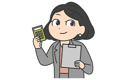 バインダーと計算機を持った女性スタッフ