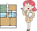 物件の間取りを紹介している博士助手の女性