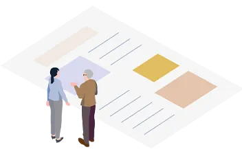 男性と女性が記事を見て話をしているイラスト