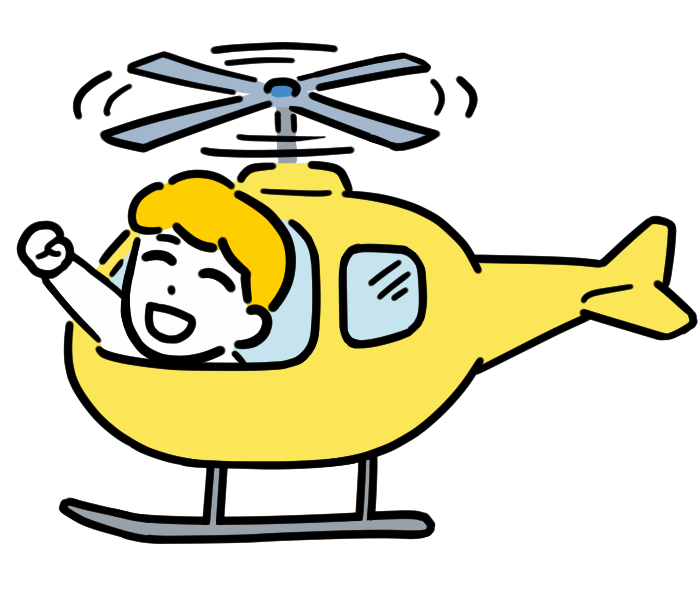 ヘリコプターに乗るサラリーマン